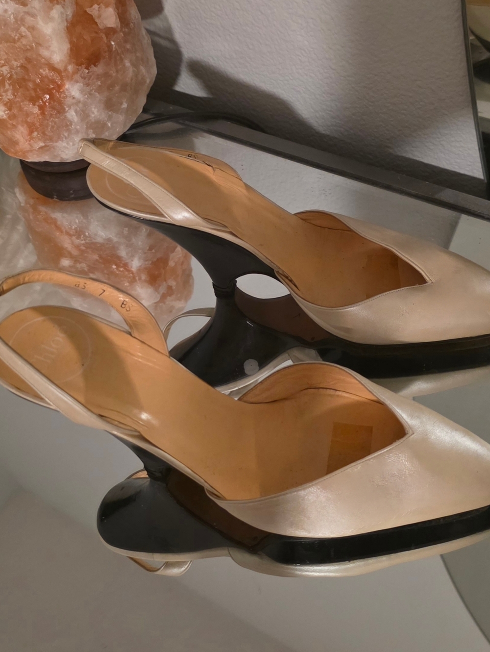 Chloe Cream Slingback Heels with Black Soles